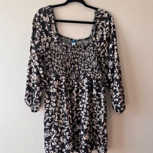 Old navy Floral dark grey and White Smocked Dress